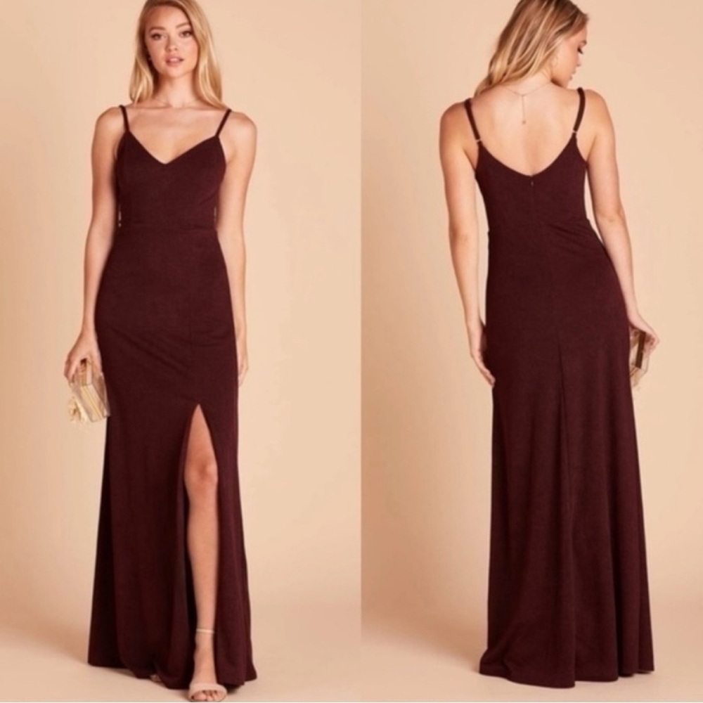 Birdy Grey Jay Cabernet Stretch Crepe Front Slit Long Dress Maroon- Size Small